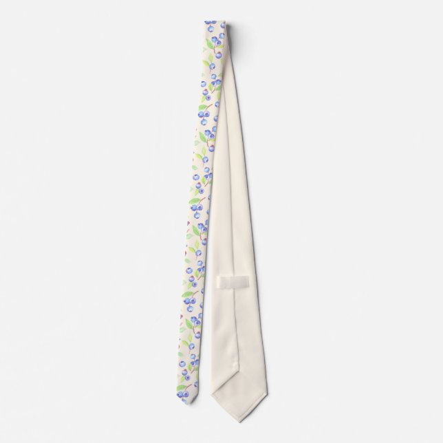 Cute Watercolor Blueberry Botanical Pattern Tie (Back)