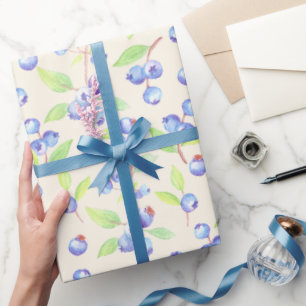 Cute Watercolor Blueberry Botanical Pattern Wrapping Paper