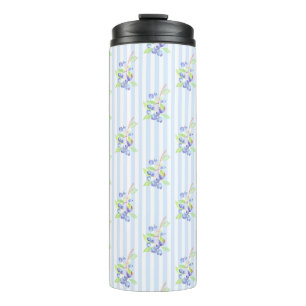 Cute Watercolor Blueberry Botanical Strips Pattern Thermal Tumbler