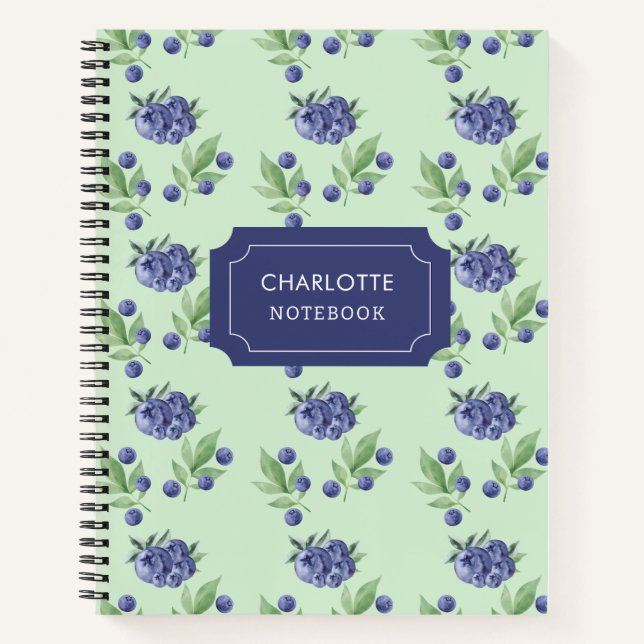 Cute Watercolor Blueberry fruit Pattern  Notebook (Front)