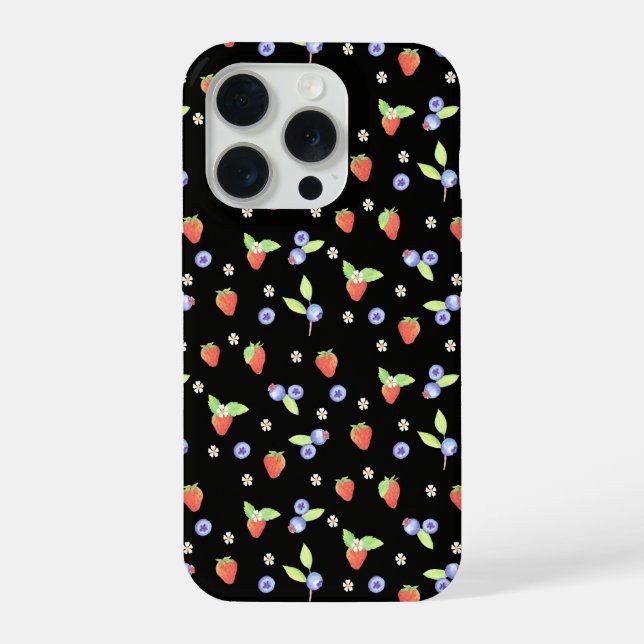 Cute Watercolor blueberry strawberry Pattern iPhone Case (Back)
