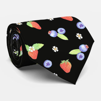 Cute Watercolor blueberry strawberry Pattern Tie