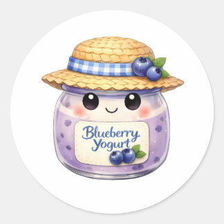 Cute Watercolor Blueberry Yogurt Jar with Hat  Classic Round Sticker