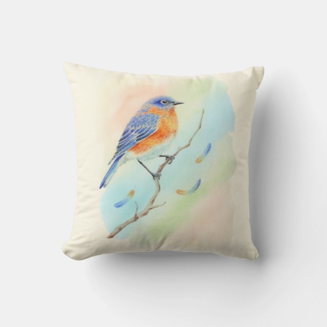 Cute Watercolor Bluebird Cushion (Front)