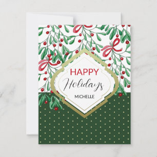 Cute Watercolor Boho Mistletoes Holiday Card