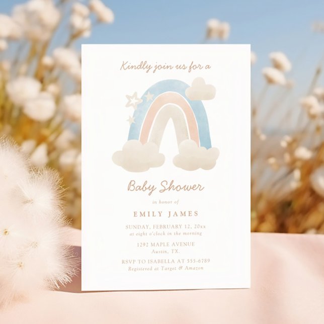 Cute Watercolor  Boho Rainbow Baby Shower Invitation (Creator Uploaded)