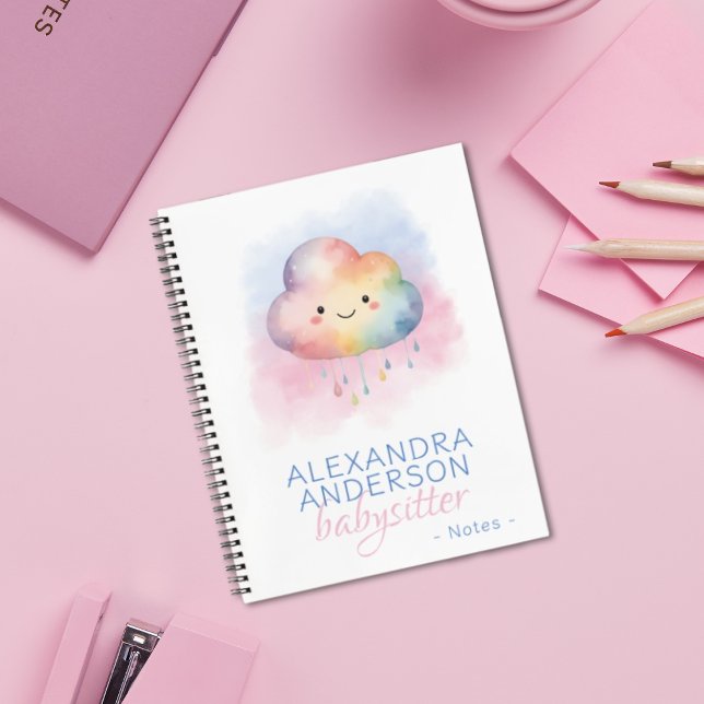 Cute Watercolor Boho Rainbow Cloud  Babysitter Notebook (Cute Boho Rainbow Cloud Watercolor Babysitter Notebook)