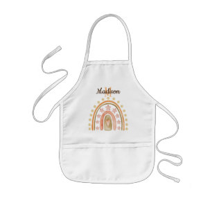Cute Watercolor Boho Rainbow Monogram Name Kids Apron