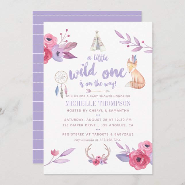 Cute Watercolor Boho Tribal Baby Shower Invite (Front/Back)