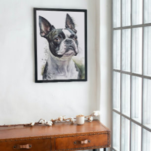Cute Watercolor Boston Terrier Canvas Print
