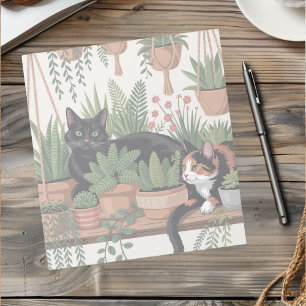 Cute Watercolor Botanical Cat Notepad