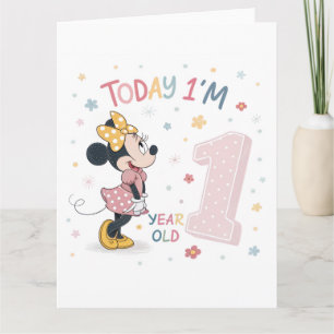Cute Watercolor Bow Mouse Girl 1st Birthday Card