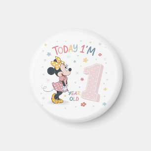 Cute Watercolor Bow Mouse Girl 1st Birthday Magnet