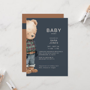 Cute Watercolor Boy Teddy Bear Baby Shower Invitation