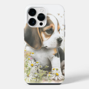 CUTE WATERCOLOR BROWN & WHITE BEAGLE PUPPY DOG iPhone 14 PRO MAX CASE