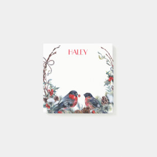 Cute Watercolor Bullfinches Wreath Post-it Notes