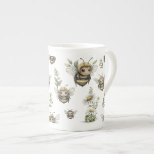 Cute Watercolor Bumblebee Design Soft Pastel Bee Bone China Mug