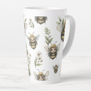 Cute Watercolor Bumblebee Design Soft Pastel Bee Latte Mug