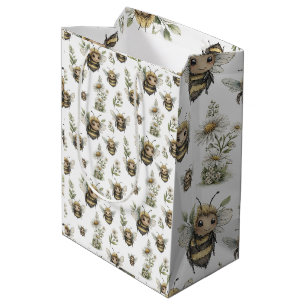 Cute Watercolor Bumblebee Design Soft Pastel Bee Medium Gift Bag