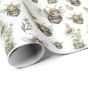 Cute Watercolor Bumblebee Design Soft Pastel Bee Wrapping Paper