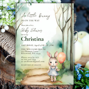 Cute Watercolor Bunny Baby Shower Girl Invitation