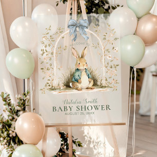 Cute Watercolor Bunny Blue Bow Baby Shower Acrylic Sign