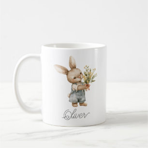 Cute Watercolor Bunny Boy Personalised Name Coffee Mug