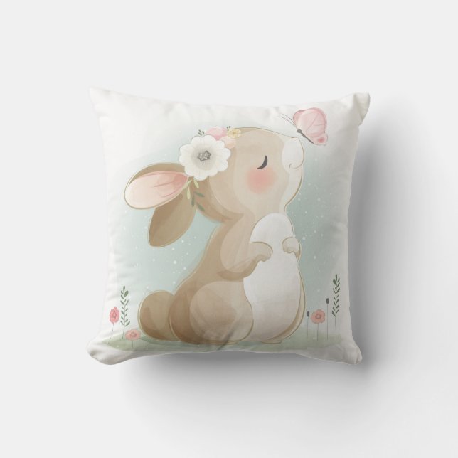 Cute Watercolor Bunny Cushion (Front)