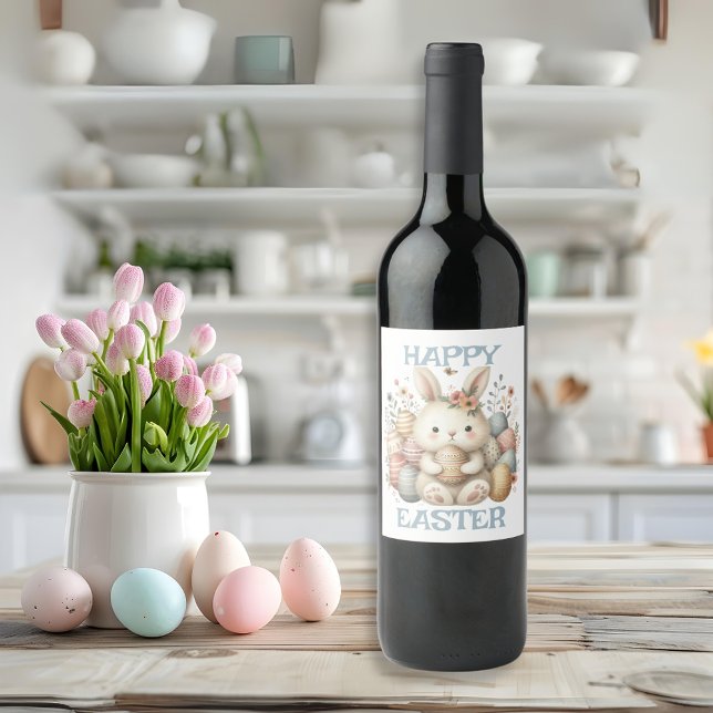 Cute watercolor Bunny Easter customizable Wine Label (Cute watercolor Bunny Easter customizable Balloon)