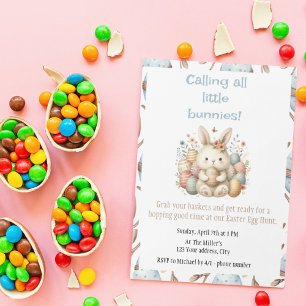Cute watercolor Bunny Easter Egg Hunt Invitation
