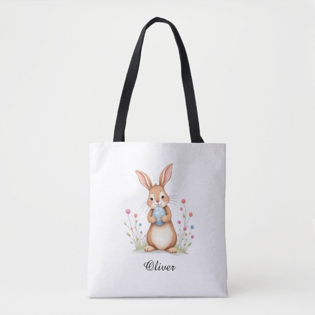 Cute Watercolor Bunny Easter Egg Hunt Tote Bag. Bag (Front)