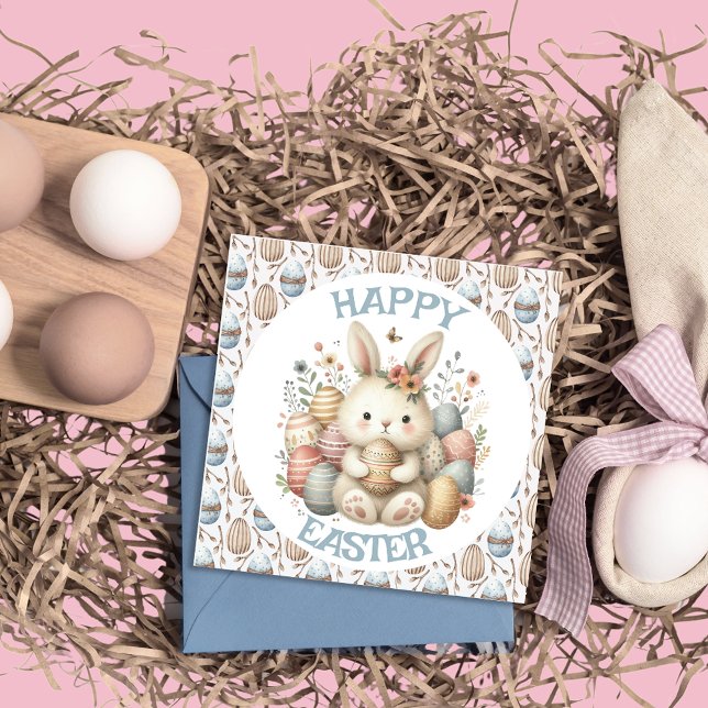 Cute watercolor Bunny Easter flat Greeting Card (Cute watercolor Bunny Easter flat Greeting Card)