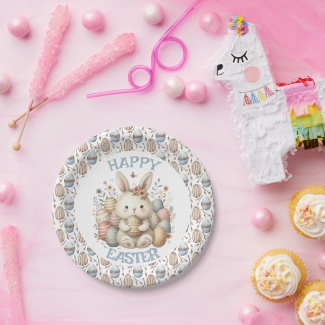 Cute watercolor Bunny Easter  Paper Plate (Party)