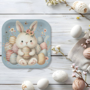Cute watercolor Bunny Easter  Paper Plate