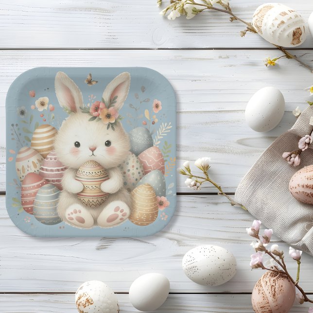 Cute watercolor Bunny Easter  Paper Plate (Cute watercolor Bunny Easter Paper Plate)