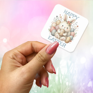 Cute watercolor Bunny Easter  Square Sticker