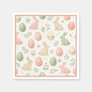 Cute Watercolor Bunny Floral Easter Brunch Napkin