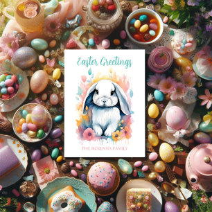 Cute Watercolor Bunny Floral Easter Postcard