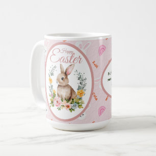 Cute Watercolor Bunny Floral Wreath Easter Coffee Mug