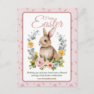 Cute Watercolor Bunny Floral Wreath Easter Holiday Postcard