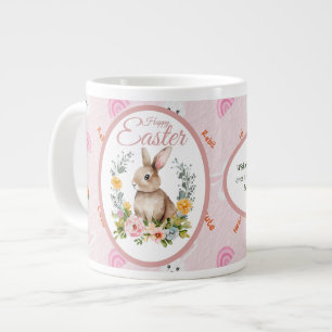 Cute Watercolor Bunny Floral Wreath Easter Large Coffee Mug