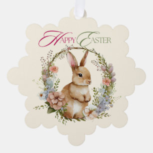 Cute Watercolor Bunny Floral Wreath Easter Tree Decoration Card