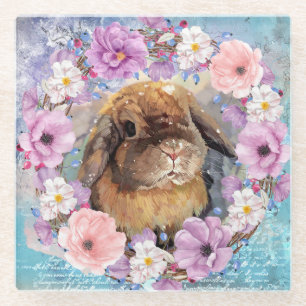 Cute Watercolor Bunny Glass Coaster