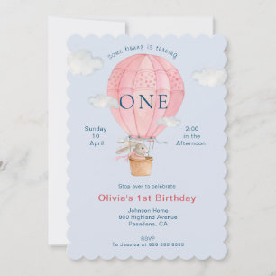 Cute watercolor Bunny in Hot air balloon Invitation