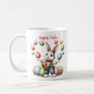 Cute Watercolor Bunny Juggling Easter Eggs Hearts Coffee Mug