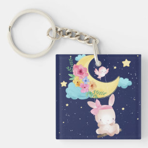 Cute Watercolor Bunny Keychain