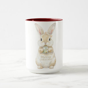 Cute Watercolor Bunny Merry Christmas Mug