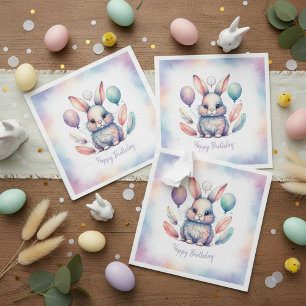 Cute Watercolor Bunny Rabbit Balloons Birthday Napkin