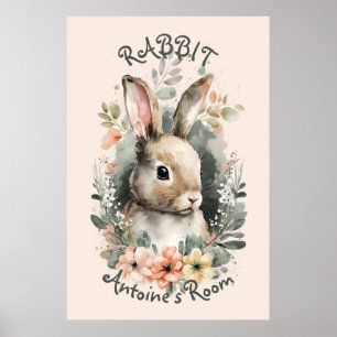 Cute Watercolor Bunny Rabbit Nursery  Poster