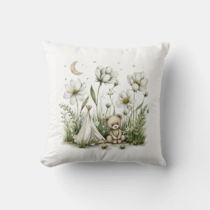 Cute Watercolor Bunny Rabbit with Moon and Stars Cushion